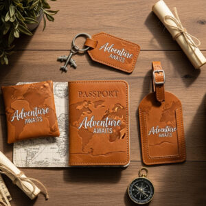 Customized Travel Gift Set – Passport Cover, Luggage Tag, Keychain & Pouch