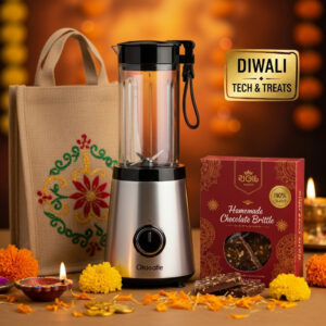 Diwali Tech & Treats Gift Set – Blender, Chocolate Brittle & Jute Bag