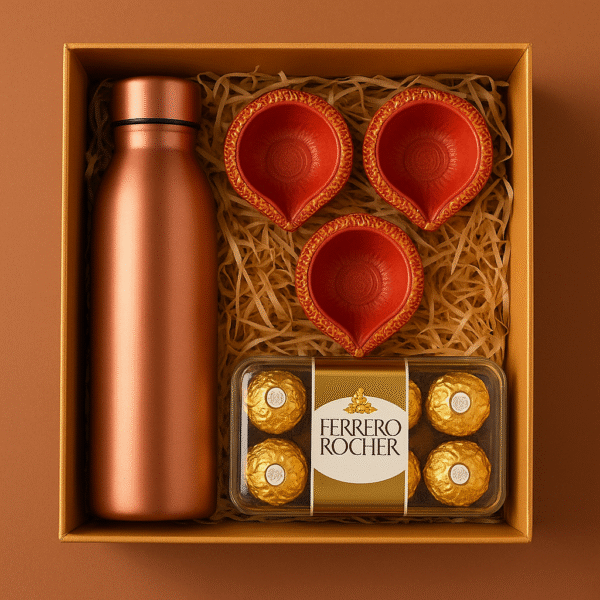 Premium Diwali Gift Hamper – Sipper, Diyas & Ferrero Rocher