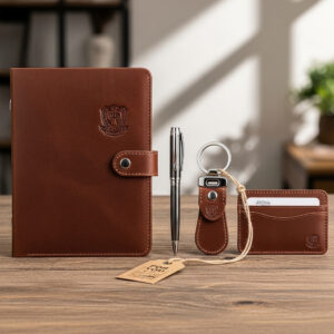 Premium Leather 4-in-1 Gift Set – Diary, Pen, Keychain & Cardholder